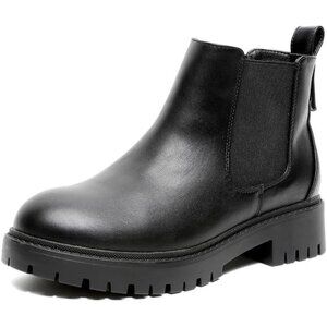 🆕Black Faux Leather Ankle Boots for Women, Waterproof, Chunky Heel, Comfortable